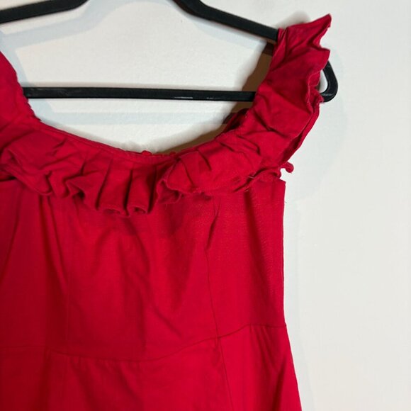 WAYF red linen blend ruffle off shoulder dress - Picture 2 of 5